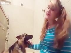 Girl engages in zoophilia sex with a pretty dog here